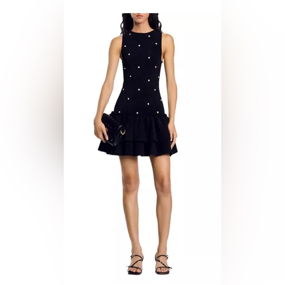 SandroEmma Embellished Velvet Knit Dress